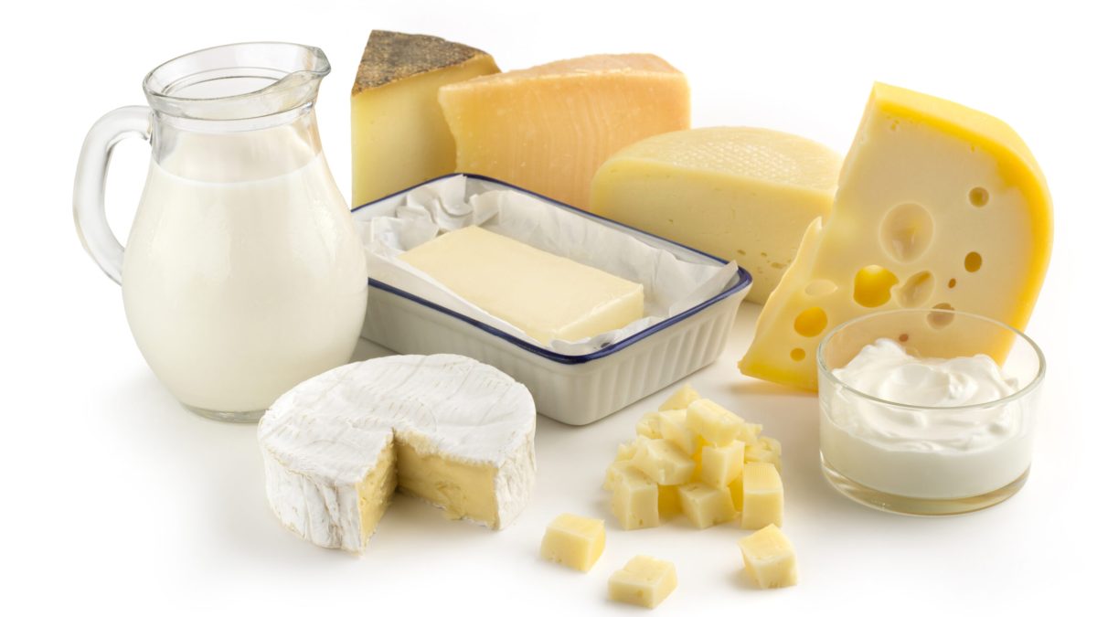 assortment of dairy products isolated on white background