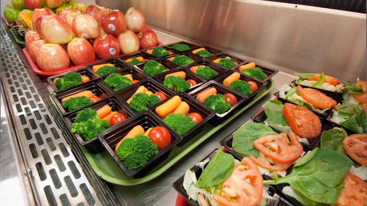 Healthy choices of fresh fruit, salads and vegetables at Washington-Lee High School in Arlington, Virginia for lunch service Wednesday, October 19, 2011. The fruit, salads and vegetables are made available through the National School Lunch Program. The National School Lunch Program is a federally assisted meal program administered by the United States Department of Agriculture, Food and Nutrition Service operating in public, nonprofit private schools and residential child care institutions. It provides nutritionally balanced, low-cost or free lunches to children each school day.